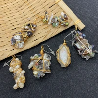 1 piece natural freshwater pearl pendant copper wire winding inlaid crystal irregular shape jewelry diy making necklace bracelet