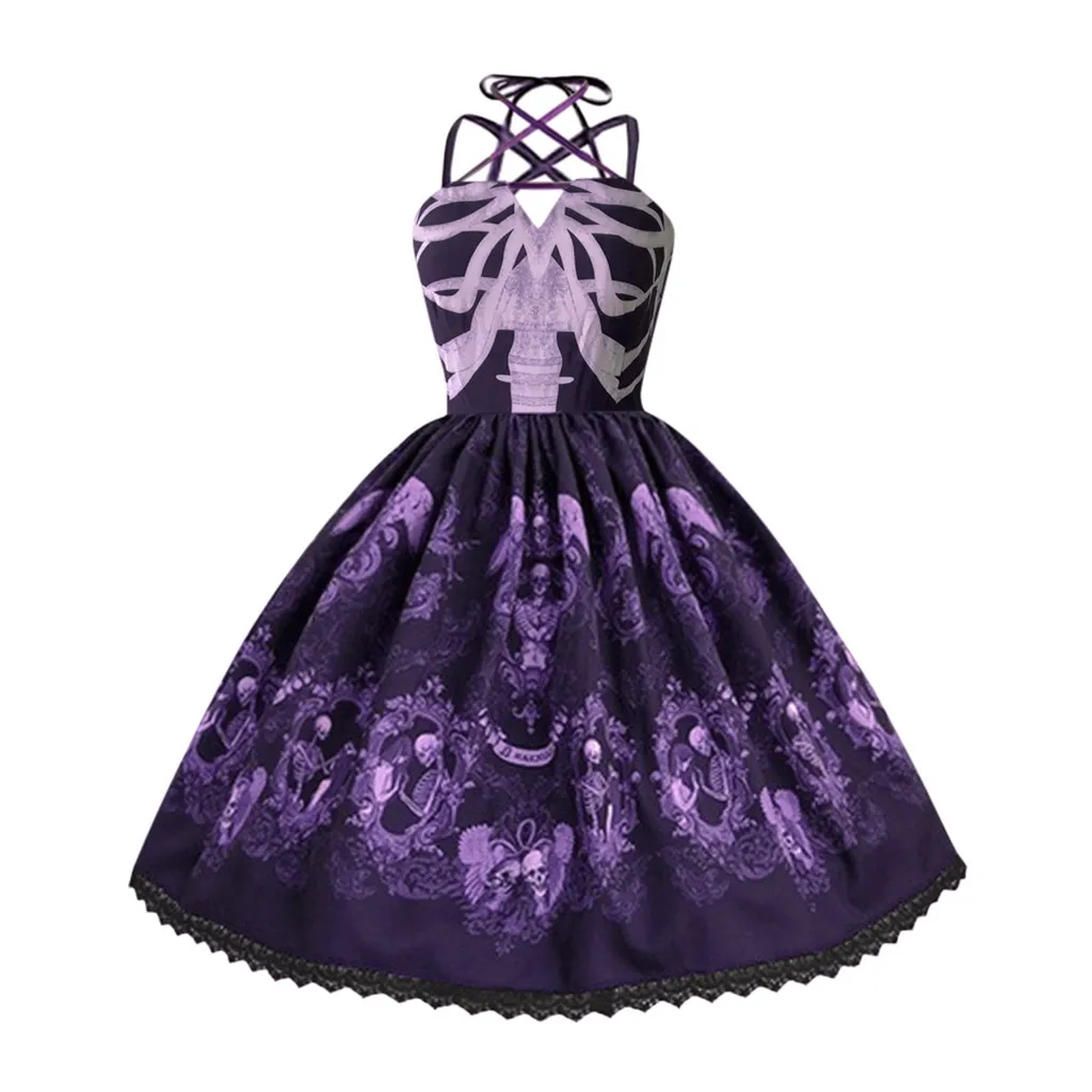 Женское модное платье с принтом черепа в стиле панк на бретелях Хепберн большие