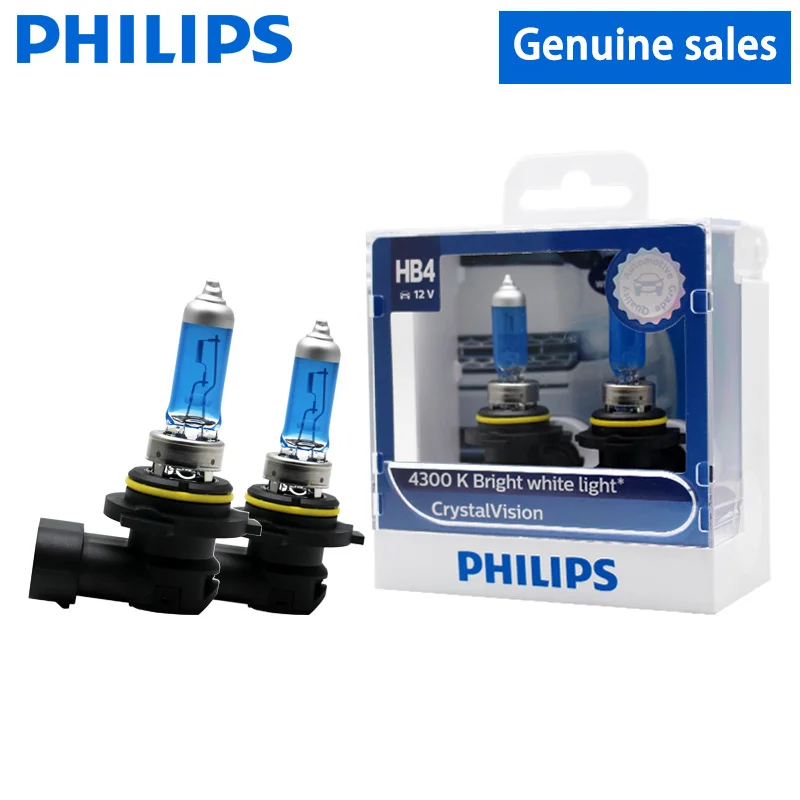 2X Philips HB4 9006 P22d 12 В 55 Вт Кристальное видение 4300 К яркий белый светильник