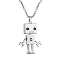 cool simple fashion creative cartoon super cute cute trendy square robot titanium steel necklace ornament hip hop jewelry