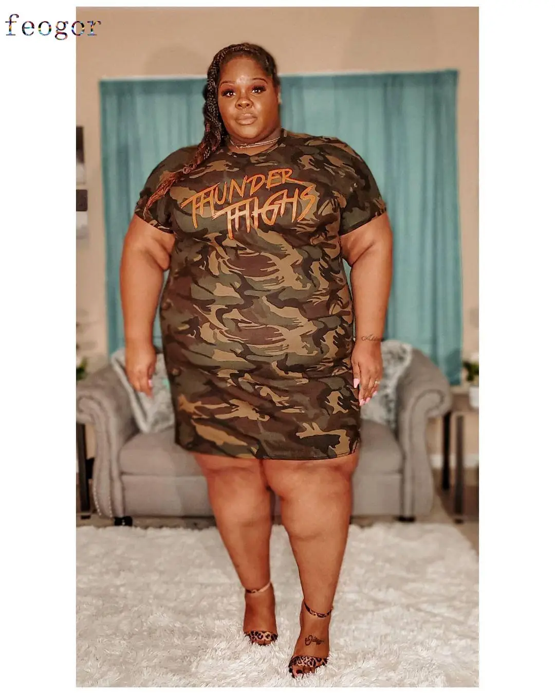 

Women's Clothing Plus Size Dresses 2021 Autumn Urban Casual Mid-Length T-Shirt Dresses Camouflage Straight Dress Office Commute
