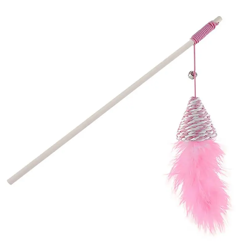 

1 Pcs Cat Feather Toy Interactive Kitten Teaser Wand With Bells Funny Wooden Pole Teasing Toys For Cat Catcher Cats Toy Supplies