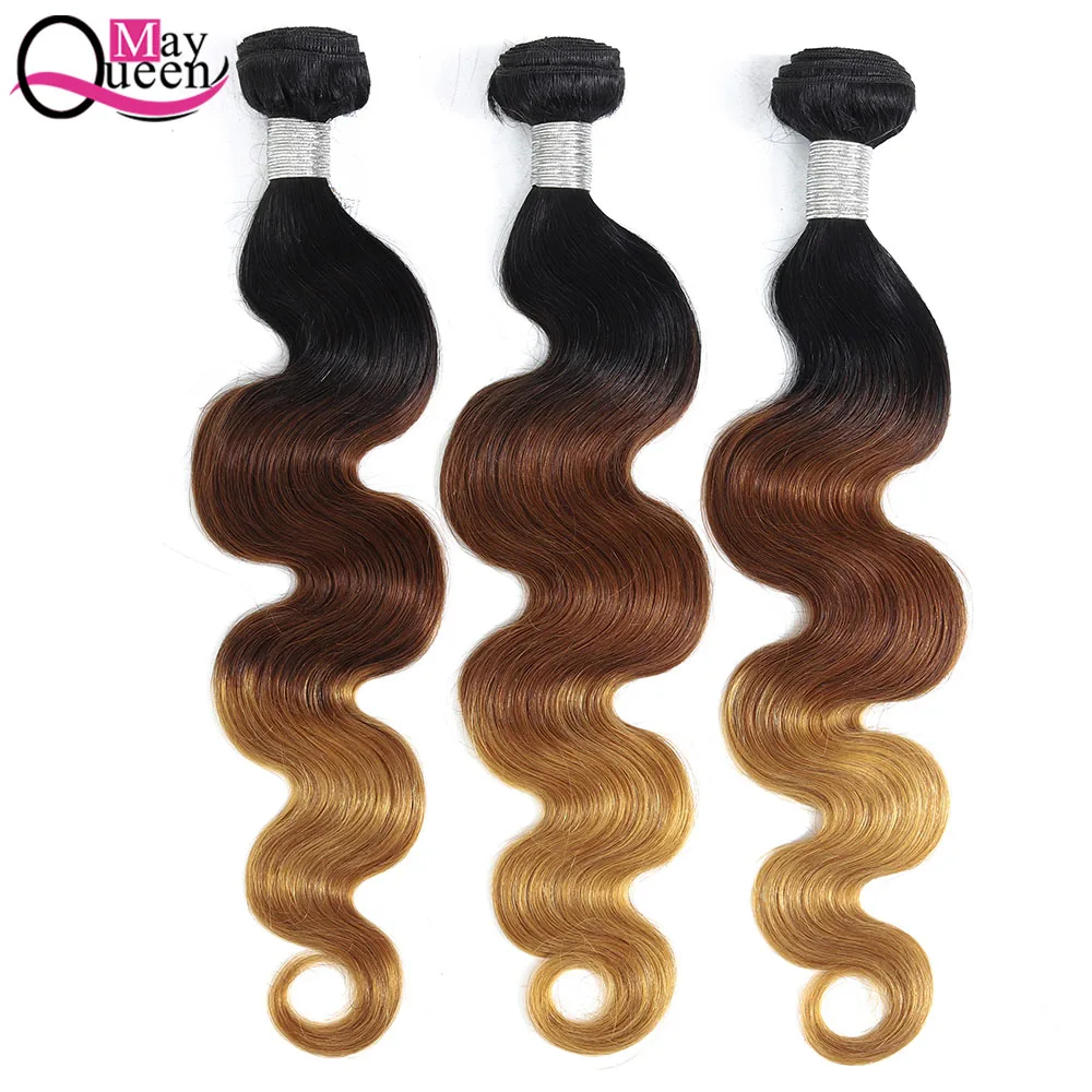 Может queen hair эффектом деграде(переход от темного к бразильские объемная волна 3 и 4 шт. T1B/4/27 три тона Цвет Волосы remy наращивание натуральные кудрявые пучки волос