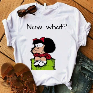 Mafalda Or Quiero Cafe Printed T-Shirt Women Funny Cartoon T Shirts Harajuku Shirt Kawaii Clothes Summer Fashion Tshirt Female
