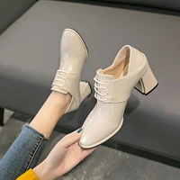 british style high heels womens springfall shoe women pumps new office work shoes suqare heel slip on black beige
