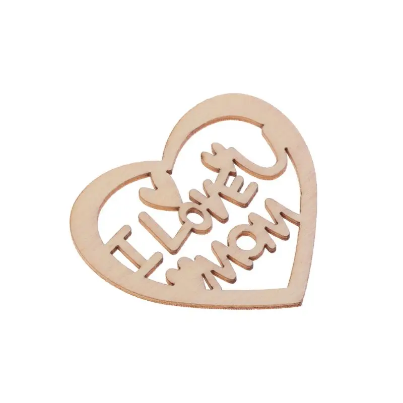 

10pcs I Love Mom Heart Shape Cutting DIY Wooden Plaque Scrapbooking Handicraft Decor Confetti Slices Rustic Embellishments