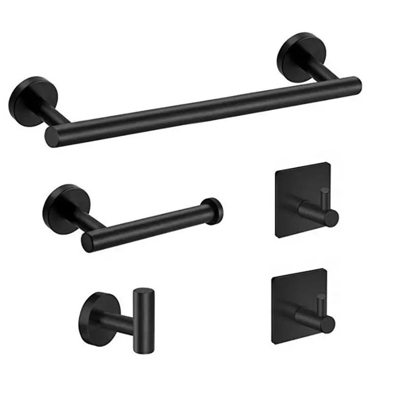 

Bathroom Hardware Set Black Robe Hook Towel Rail Bar Rack Bar Shelf Tissue Paper