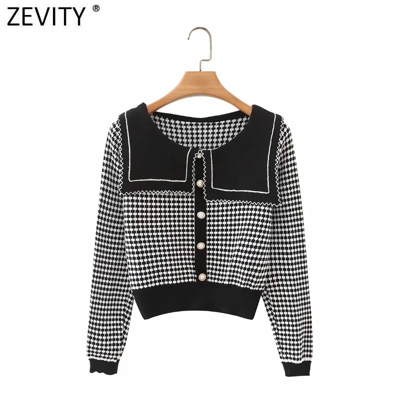 

Новинка 2021, Женский винтажный трикотажный свитер Zevity, женские шикарные пуговицы, тонкие пуловеры, топы SW876