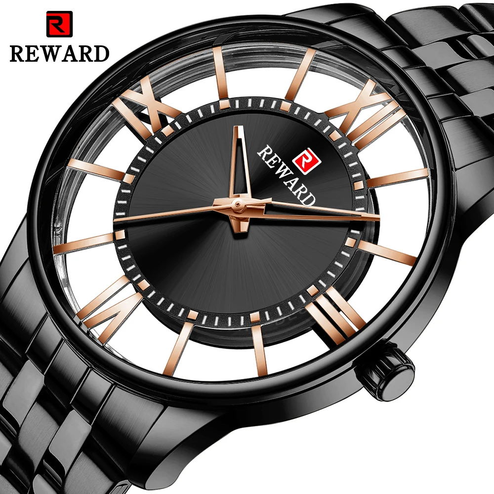 

Награда полностью черные прозрачные кварцевые часы из нержавеющей стали водонепроницаемые наручные часы повседневные деловые спортивные ...