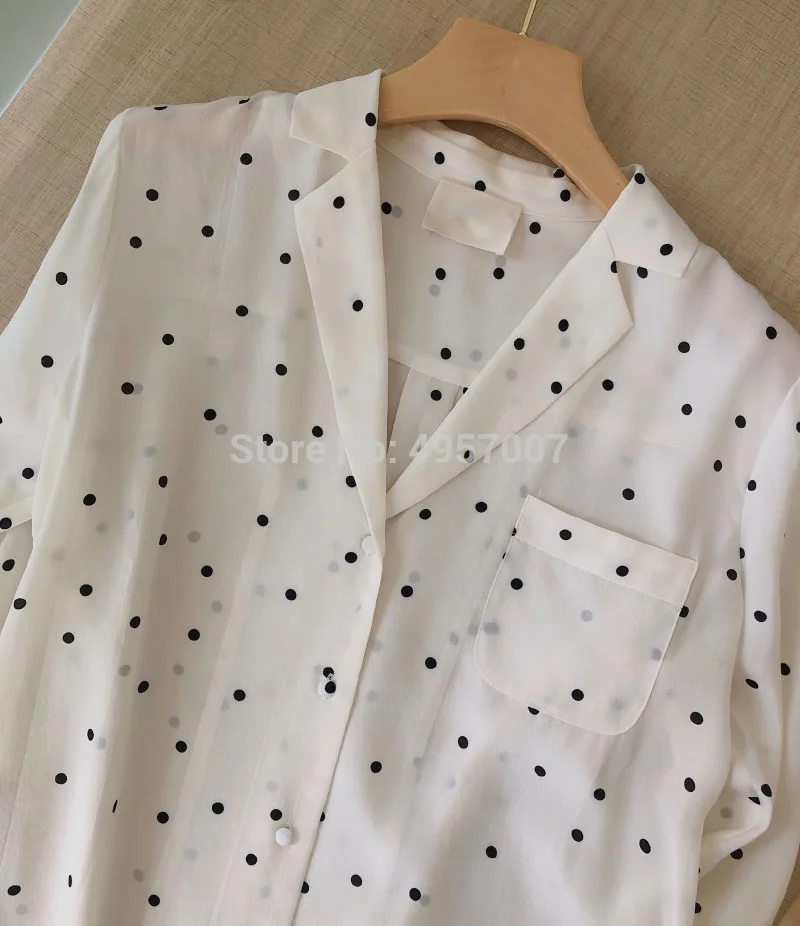 Женская Повседневная рубашка в горошек белая шелковая блузка с отложным