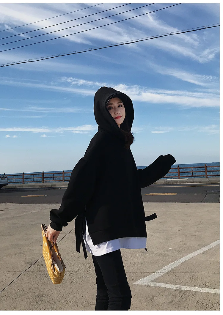 

Wool Female Spring and autumn Period and The Han edition loose Thin New lazy Student Movement Hoodies joker wind coat