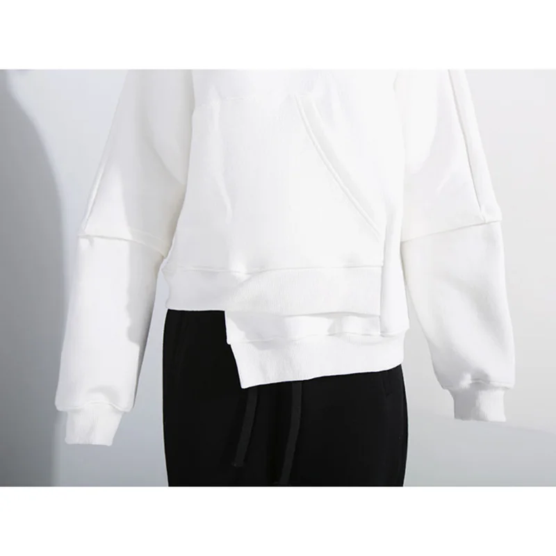 Loose Fit Irregular Pocket White Sweatshirt New Round Neck Long Sleeve Women Fashion Tide Spring Autumn 2021 New Thick Hoodie