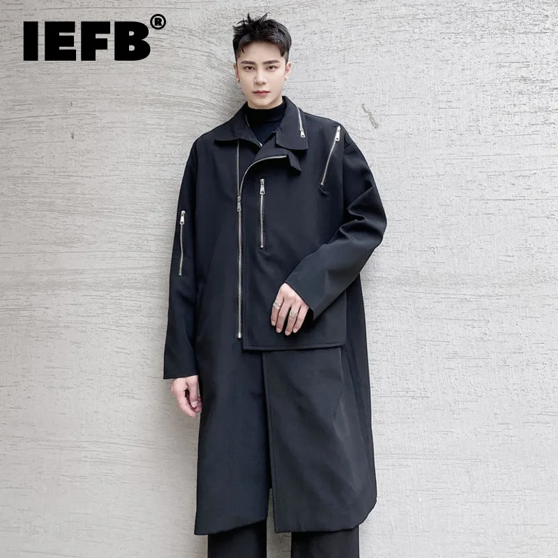 IEFB Autumn Winter Men's Personality Multilayer Zipper Decoration Trench Coat New Fashion Chic Loose Lapel Windbreaker Tide 2022