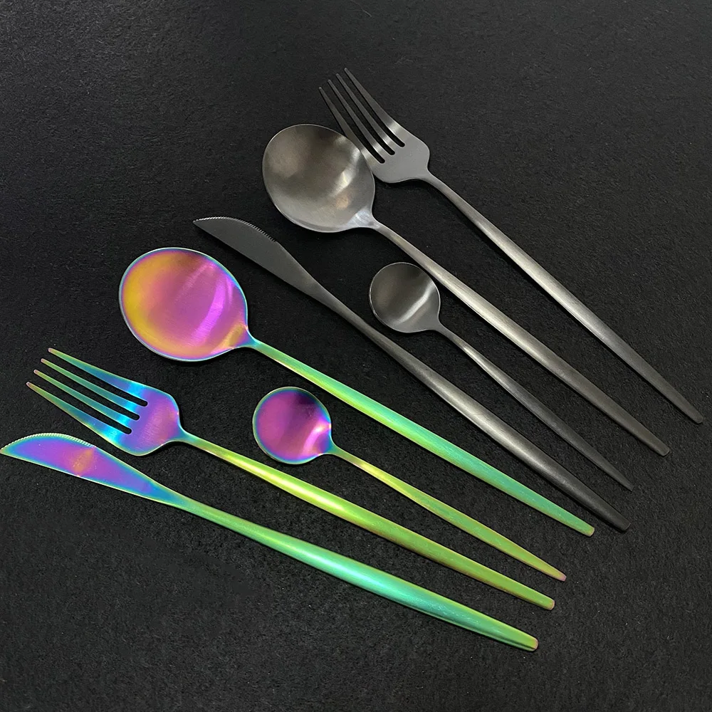 4Pcs Matte Dinnerware Set Black Cutlery Stainless Steel Tableware Knife Fork Spoon Flatware Western Kitchen Silverware | Дом и сад