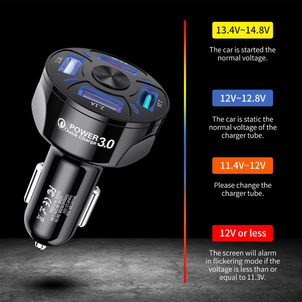 FM Transmitter 18W Fast Charging Car USB Charger Quick Charge 3.0 In 4 Port Mobile Phone for Samsung S10 Iphone 11 7 | Автомобили и