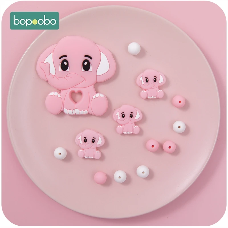 

Bopoobo 1PC BPA Free Elephant Teething Silicone Elephants Necklaces BPA Free Baby Teether Silicone Teether Toy For Kids