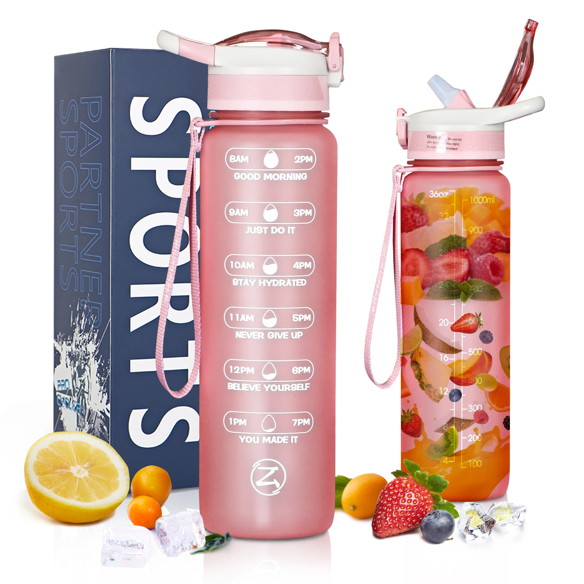 Бутылка для воды Zomake с соломинкой и маркером времени бутылка фильтром очистки