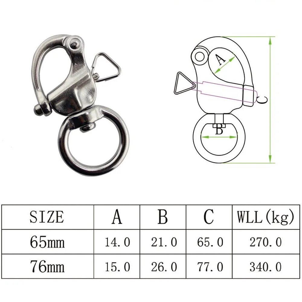 

5PCS Marine Grade 316 Stainless Steel 76MM Swivel Eye Snap Shackle Multifunctional Quick Rlease Snap Shackle