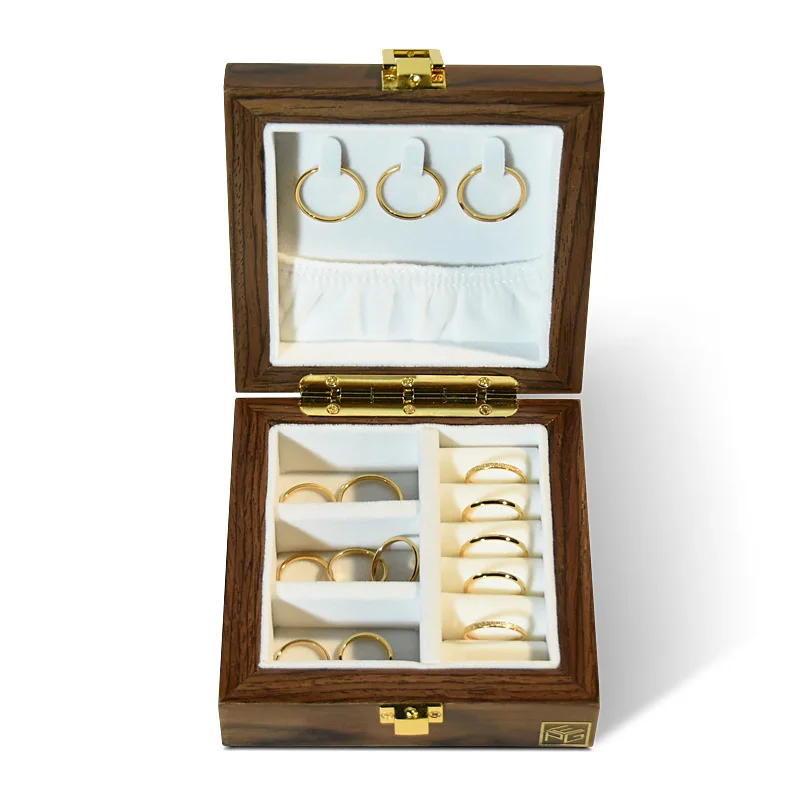 Walnut wooden jewelry box jewelry storage box small exquisite high-end jewelry hanging necklace earrings ring box
