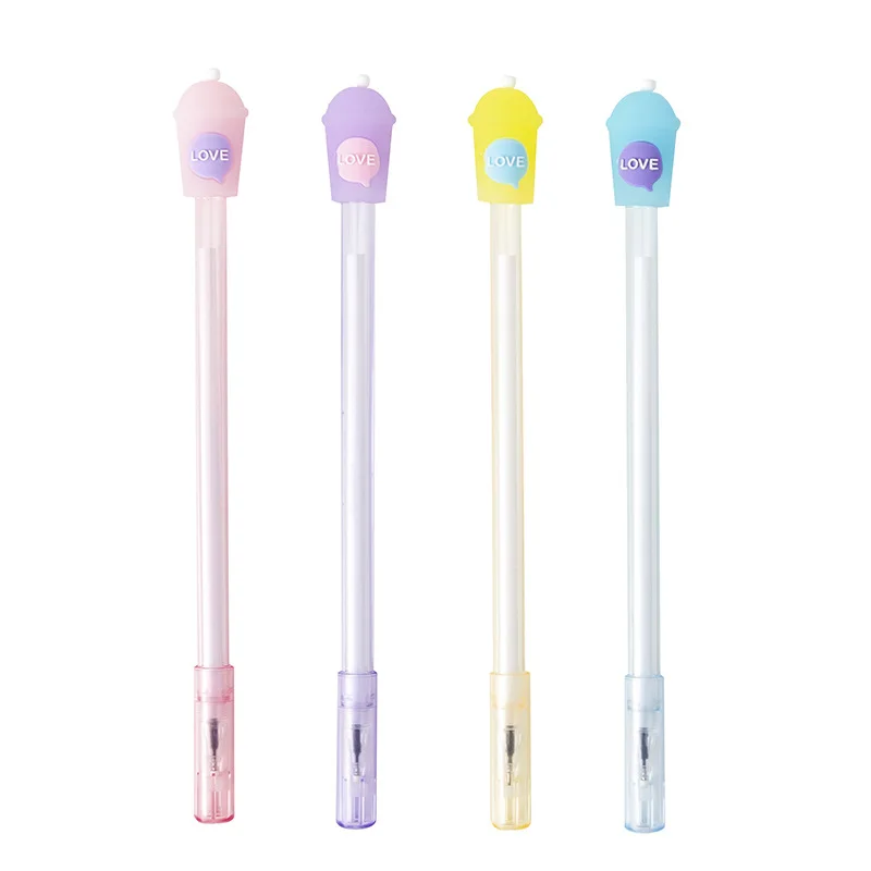 

8 Pcs Gel Pens Student Creative Love Drink Cup Transparent Rod Gel Pen Black Student School Office Suppiles Gifts Wholesale