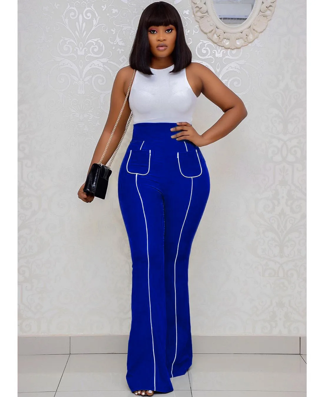 

Повседневные широкие брюки, одежда больших размеров, брюки, женские длинные брюки, модные однотонные брюки с высокой талией в Корейском сти...