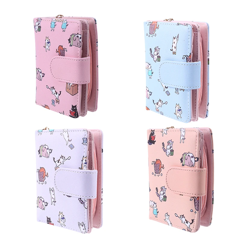 

Женский складной мини-кошелек с мультяшным принтом и карманами для монет и карт в Корейском стиле