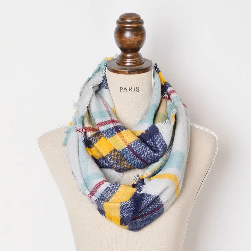 Зимний шикарный вязаный клетчатый шарф в клетку Женская шаль Бандана с петлей