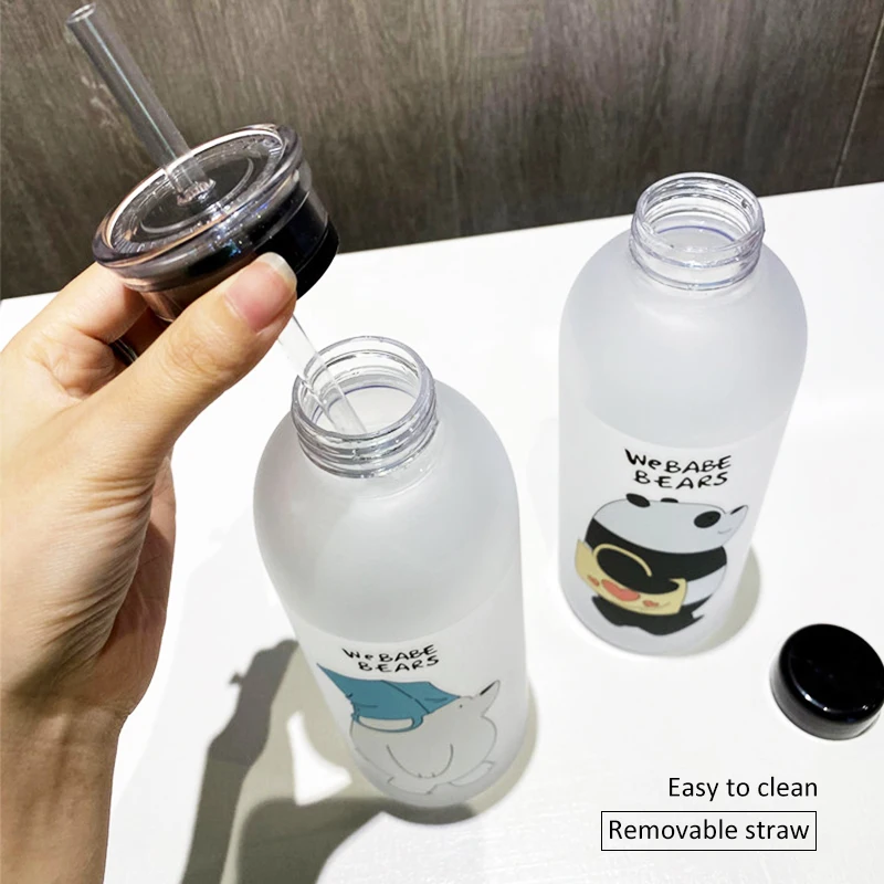 1000 мл бутылка для воды KONGFU Panda Cup с соломинкой прозрачная мультяшная посуда