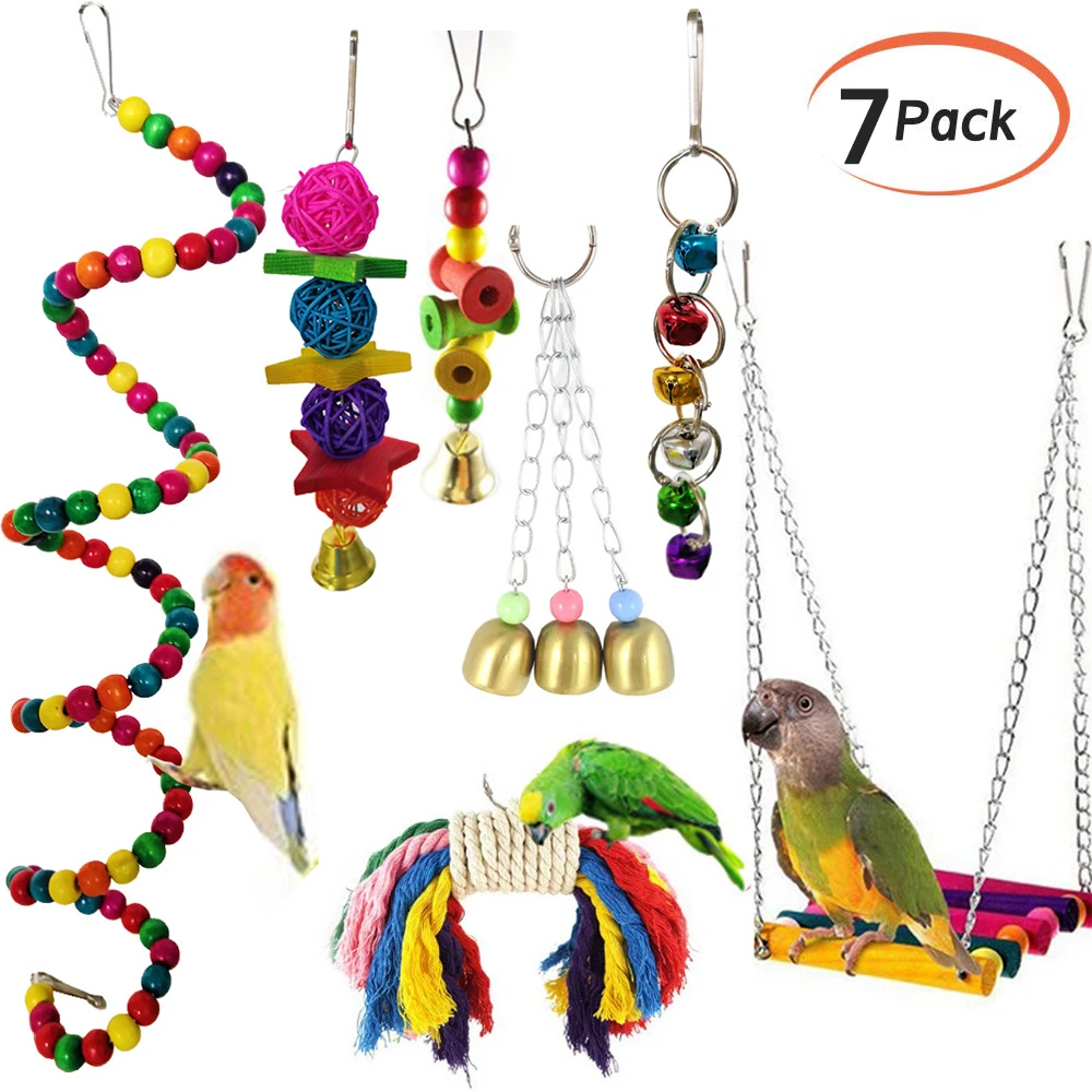 

New Pet Bird Swing Toys Chewing Bite Rattan Balls Parrot Hanging Toy Multicolored Lovebird Toys Grass Swing Bell Bird Parakeet