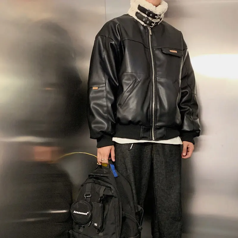 Liketkit зимняя мужская куртка 2019 корейские черные ПУ пальто короткие из овечьей