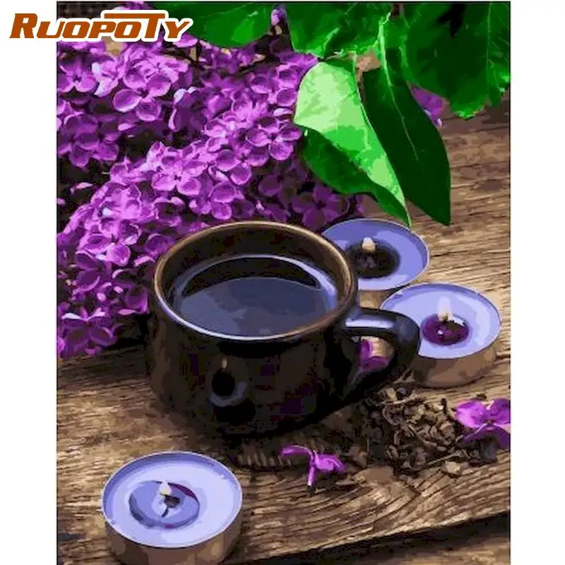 

RUOPOTY Purple Flower Picture By Numbers 60x75cm Frame On Canvas Handmade Oil Paint By Number Modern Home Wall Decorations