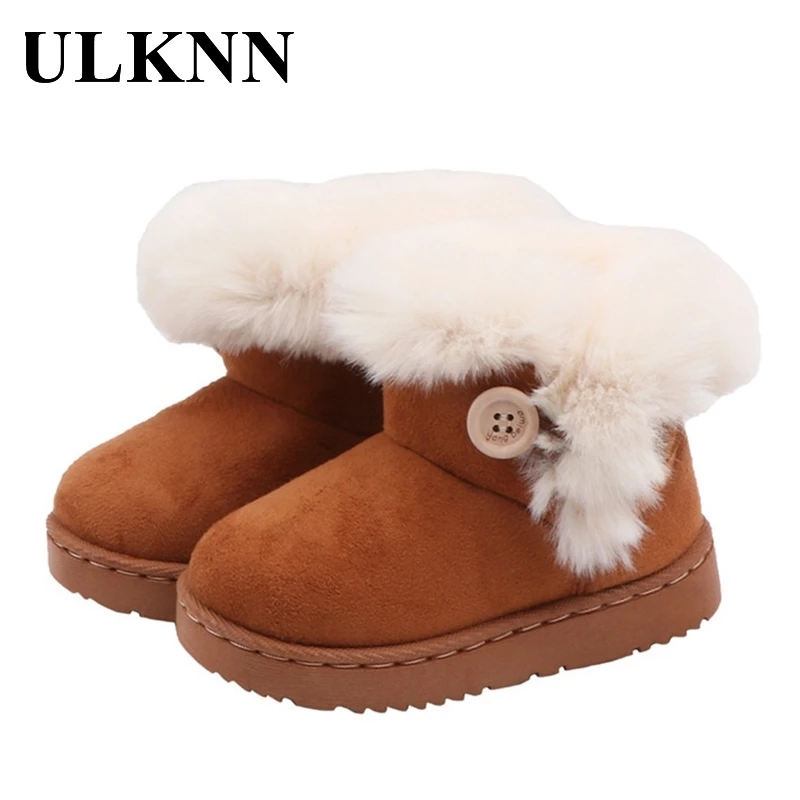 

ULKNN Girls Winter Fur Snow Boots Baby Warm Shoe Plush Cotton Boot Non-slip Children Toddler Boy Keep Warm Sport Pink