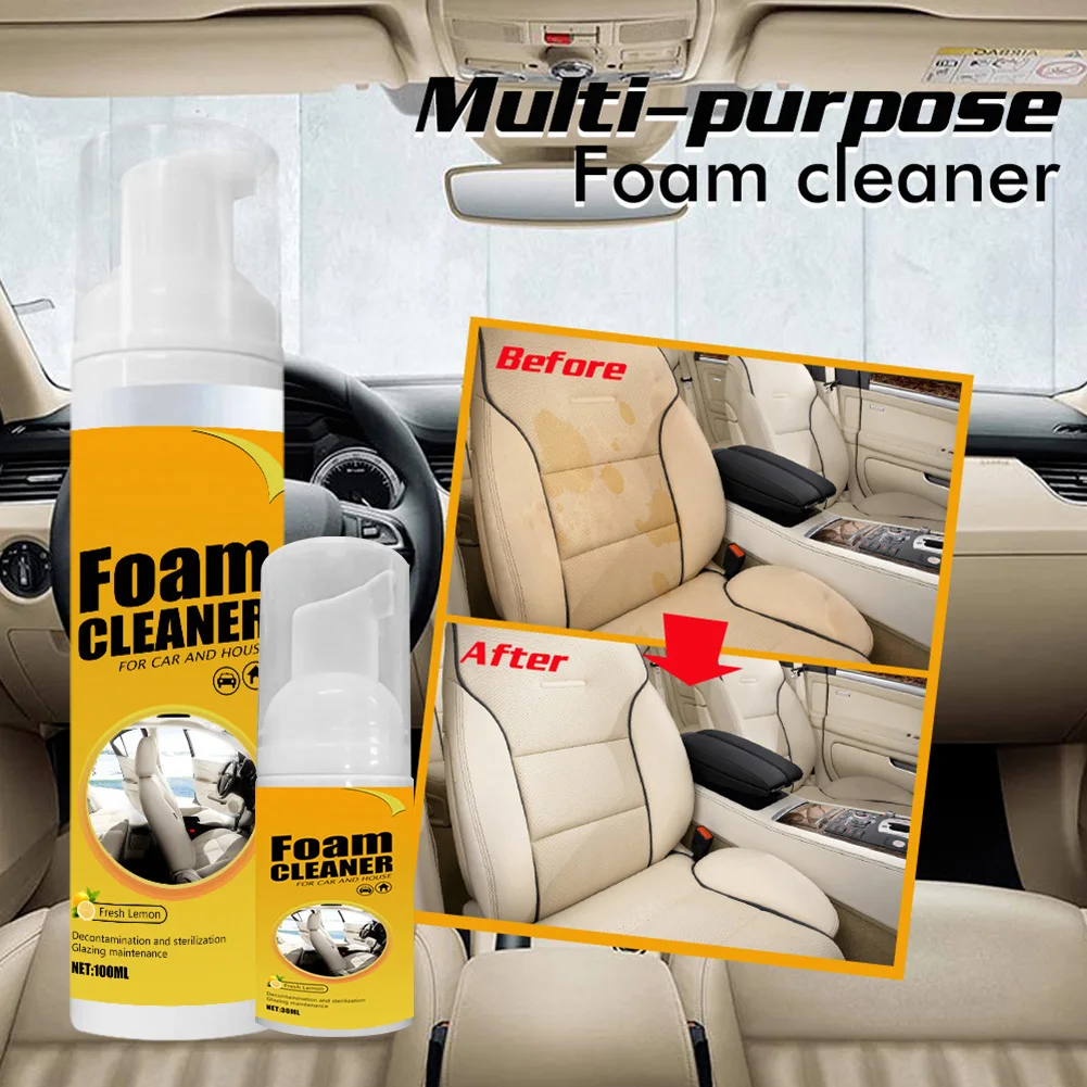 

30/100ml Multi-purpose Foam Cleaner Spray Car Interior Cleaner Anti-Aging Protection Car Home Cleaning Foam Spray Lemon Scented