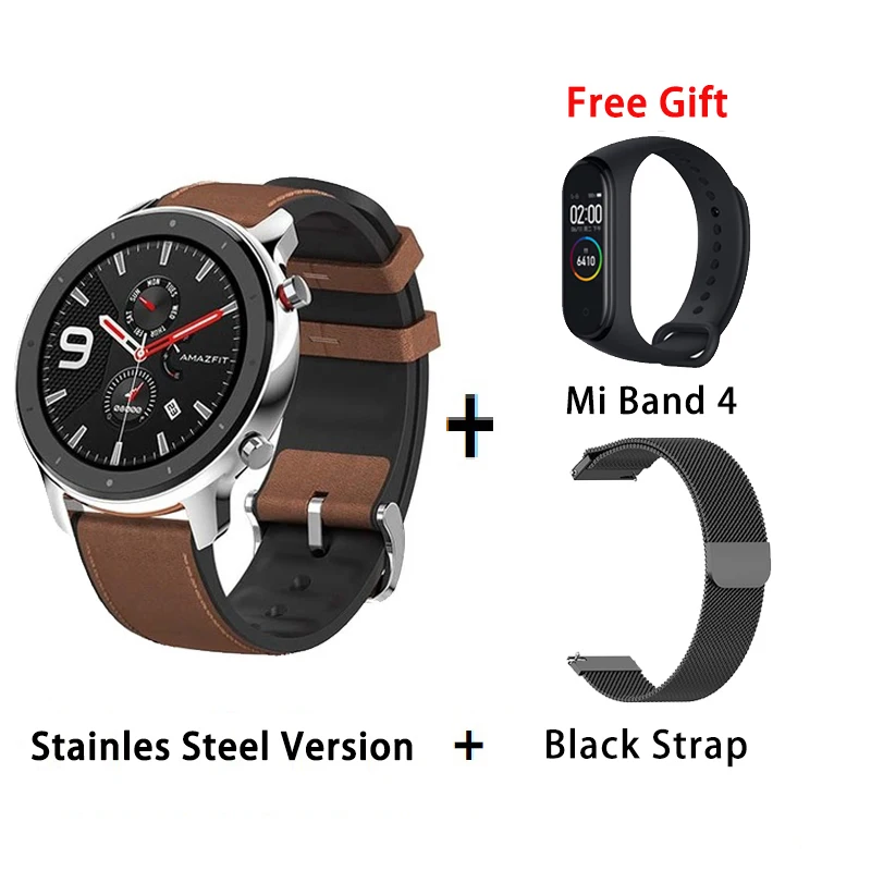 [Глобальная версия] Huami Amazfit GTR 47 мм 42 мм gps Смарт часы мужские 5ATM водонепроницаемые Смарт часы 24 дня батарея - Цвет: S add black strap