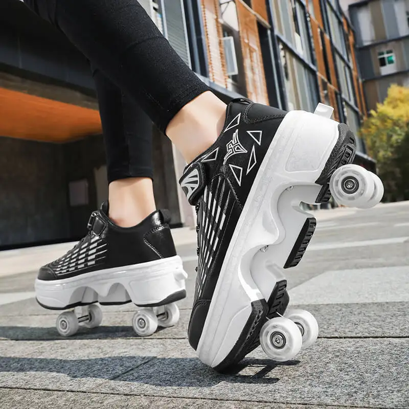 

Double Row Roller Skates Hot Shoes Casual Sneakers Walk Roller Skates Detachable Deformation Patins Quad Sports Equipment