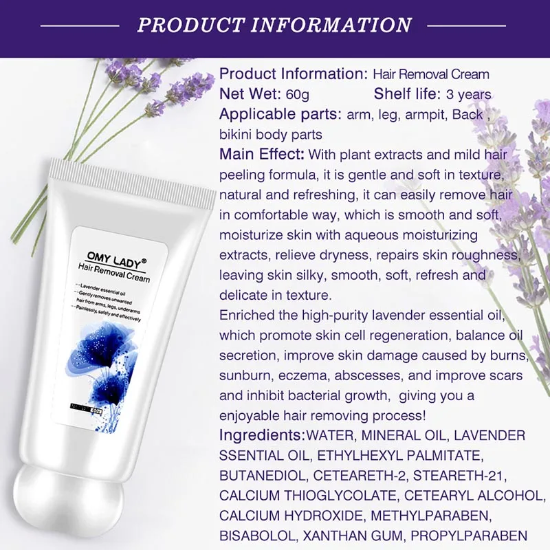 Лавандовый крем для депиляции без боли удаления волос ног подмышек Прямая