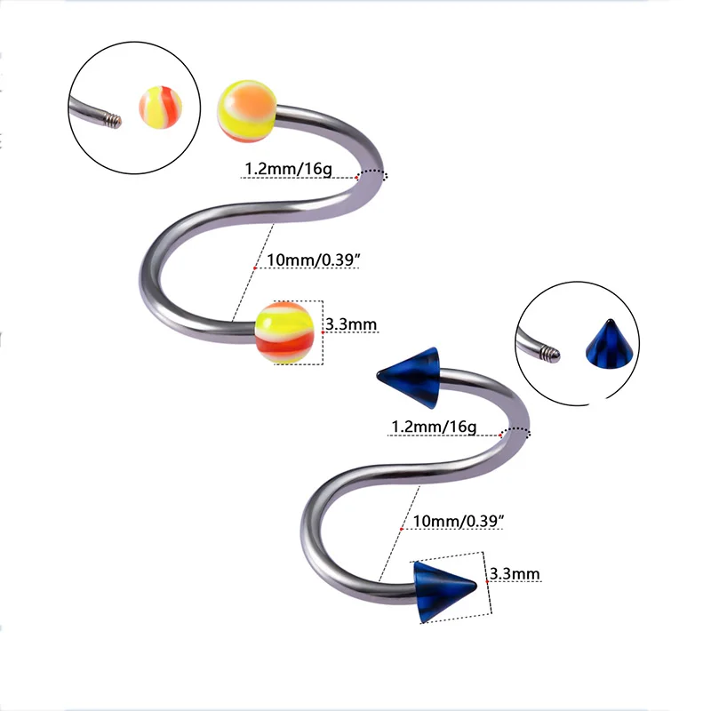 

Personality Random Color Acrylic Eyebrow Nail Twist Ring Ear Bone Nail Stainless Steel Rod Body Piercing Jewelry Lip Ring