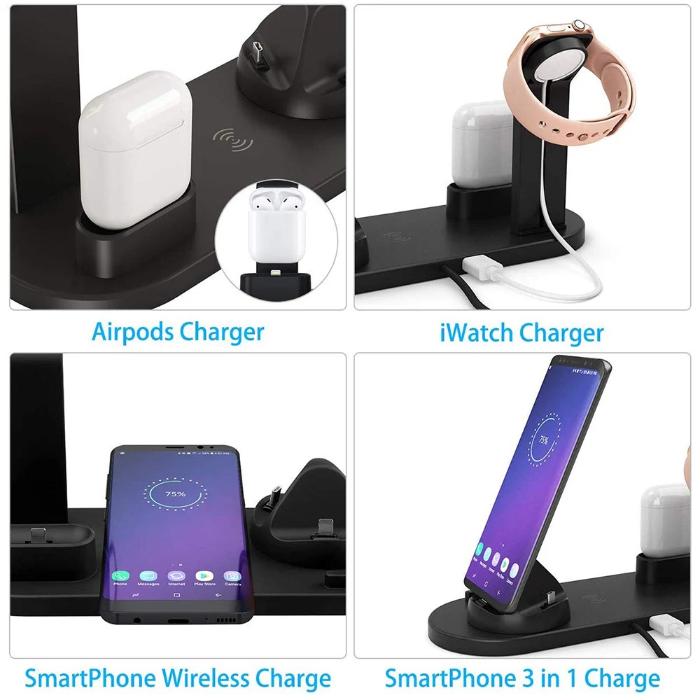 Беспроводное зарядное устройство 4 в 1 быстрая подставка для Apple Watch Series 5 4 3 2 Iwatch Airpods 2 Iphone XS MAX XR 8 Plus X Док-станция