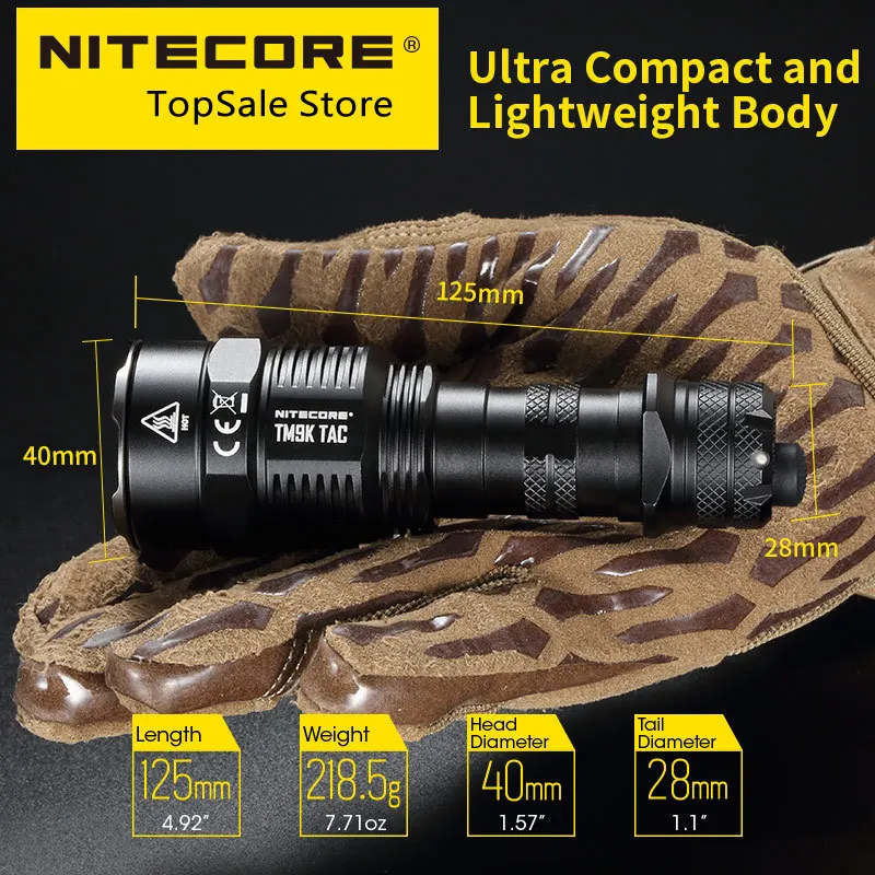 Дешево Тактический фонарик Nitecore TM9KTAC 9800 люмен, мощный светодиодный прожектор с USB-зарядкой, суперъяркий встроенный аккумулятор 5000 мАч