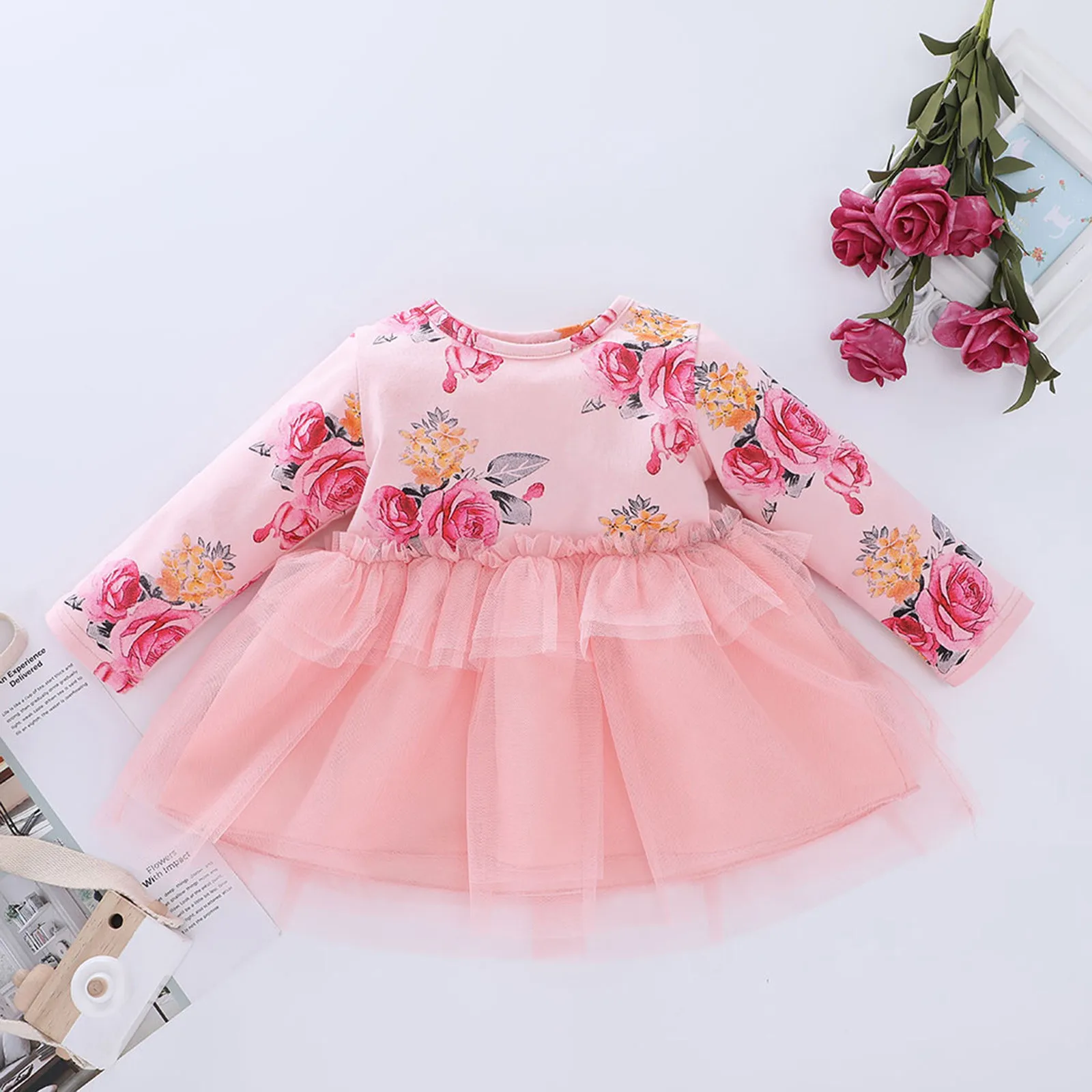 

Autumn Baby Dress Newborn Infant Baby Girls Floral Print Casual Tulle Dress Party Princess Fashion Baby Girls Clothing