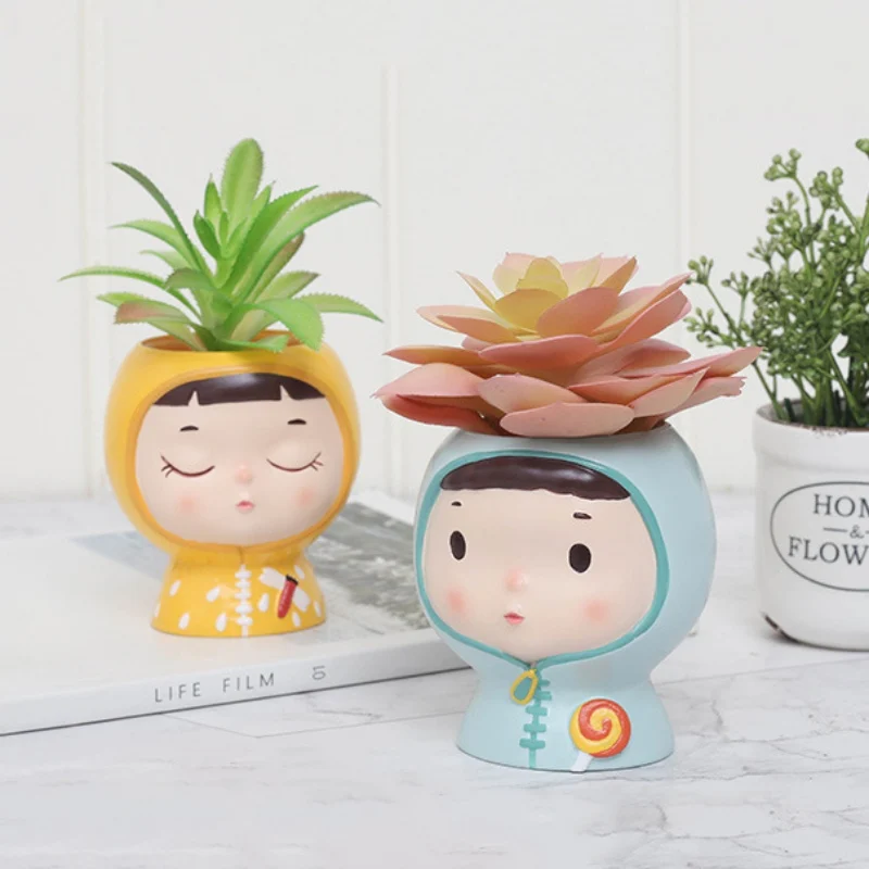 Эмалированный цветочный горшок милый мультфильм девушка суккулент растение