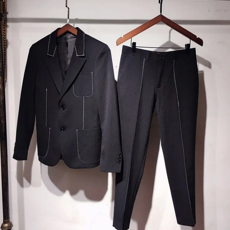 

Men Casual Blazer Luxury Office Formal Suit Fashion Slim Fit England Style Mens Suits With Pants Two Piece Sets Wedding Coat