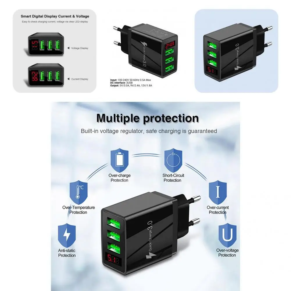 

Универсальное практичное зарядное устройство с 3 USB-портами 36WPD QC3.0, легкий зарядный адаптер, широко совместимый с офисом