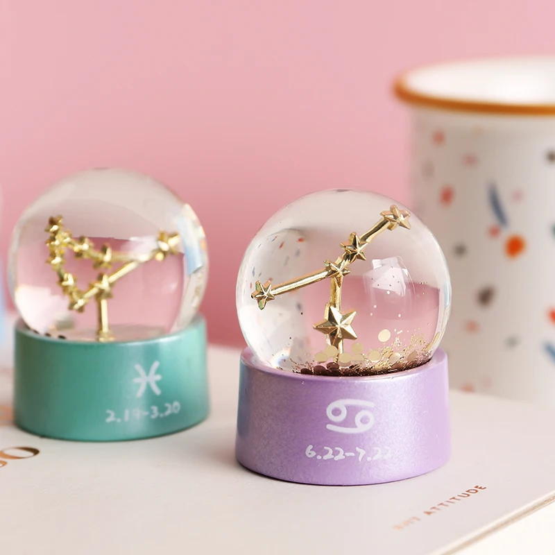 Мини-шар со знаками Зодиака, маленький созвездий, снежный шар, женские подарки, домашний декор для рабочего стола, милые украшения
