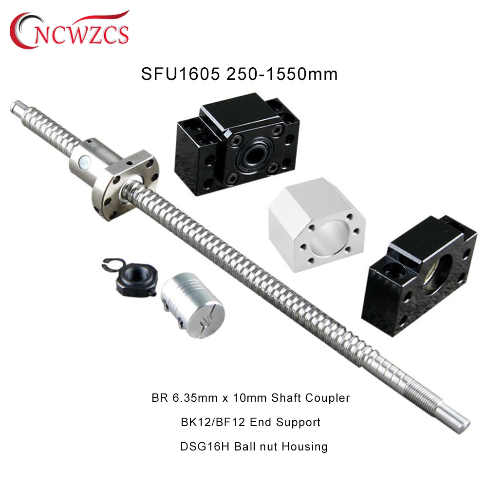 

SFU1605 Rolled Ball Screw set kit C7 End Machined +1605 Ballnut + Nut Housing BK/BF12 End Support + Coupler RM1605 Ballscrew