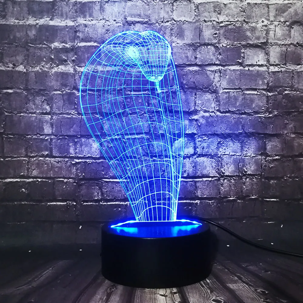 2017 животное Кобра форма головы Змеи 3D светодиодный USB лампа креативный красочный