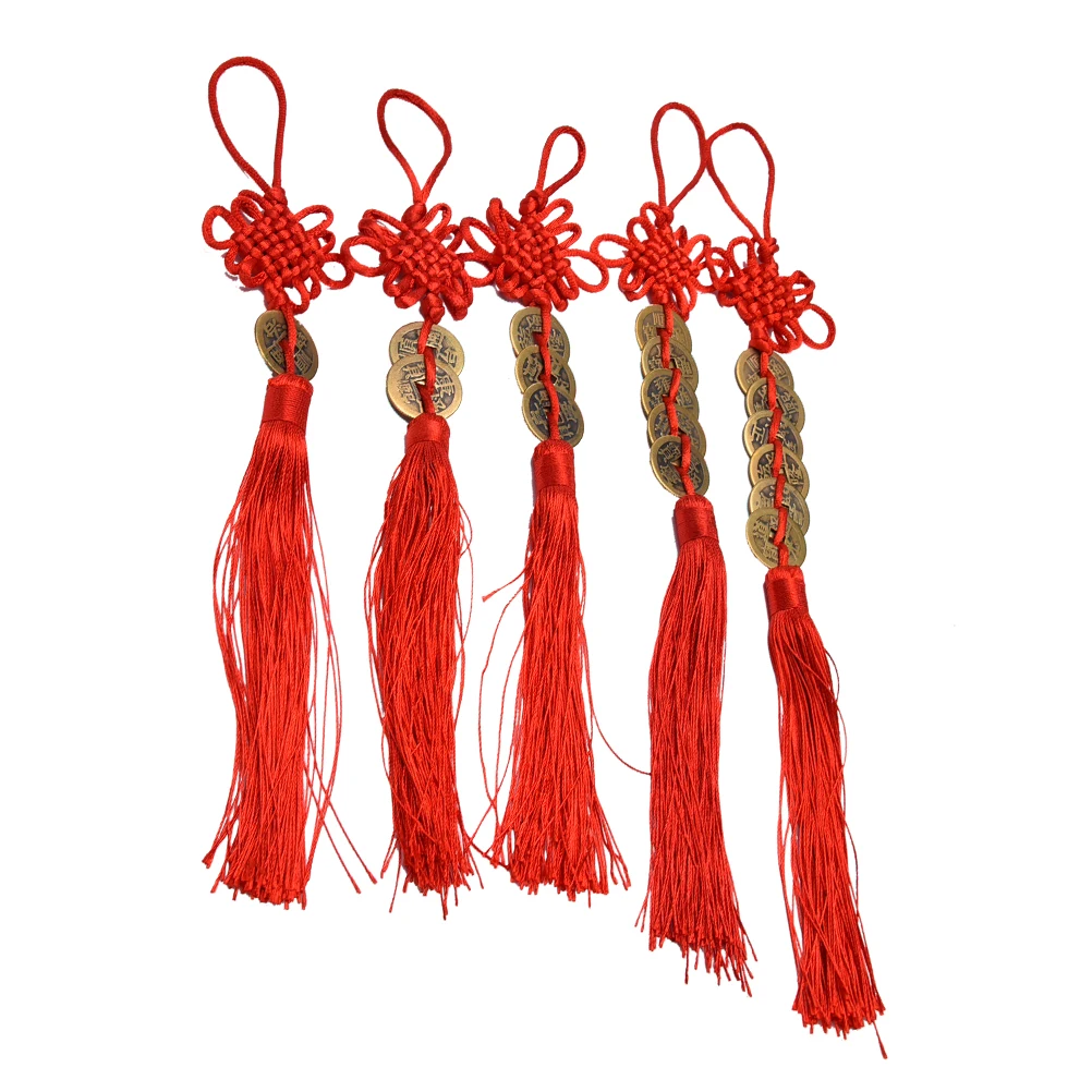 

Vintage 1/2/3/5/6 Coins Red Chinese Knot Copper Feng Shui Wealth Success Lucky Charm Home Car Hanger 1pc