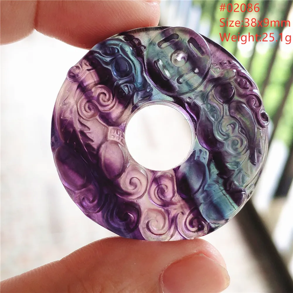 

Natural Colorful Fluorite Quartz Pendant Necklace Round Pi Xiu Purple Crystal Fluorite Rainbow Donut Woman Men AAAAA