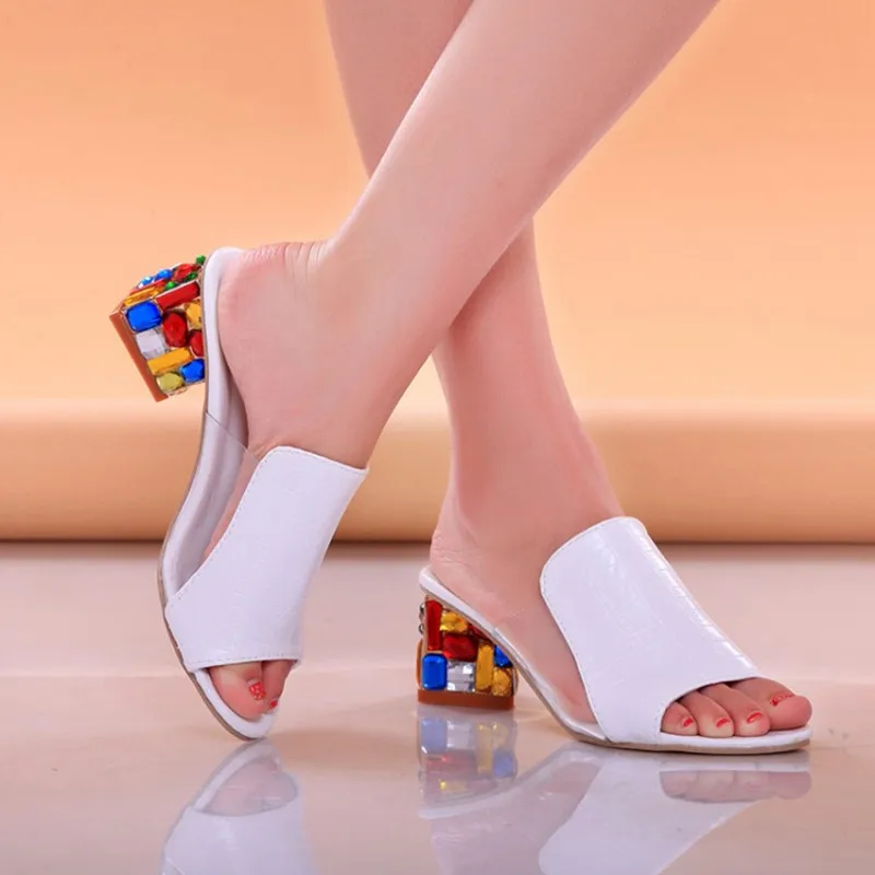 

Crystal Sandals Rhinestone High Heels Open Toe Shoes Women Fashion Summer Women Colorful Ladies Beach Slippers Slippers