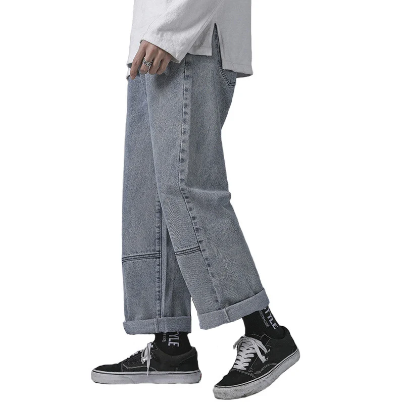 

Джинсы мужские свободные однотонные, повседневные Прямые джинсы в стиле пэчворк, уличная одежда в стиле хип-хоп, качественная модная одежда...